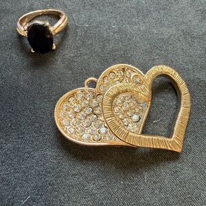 Elegant Gold Heart Pendant and Black Stone Ring Set